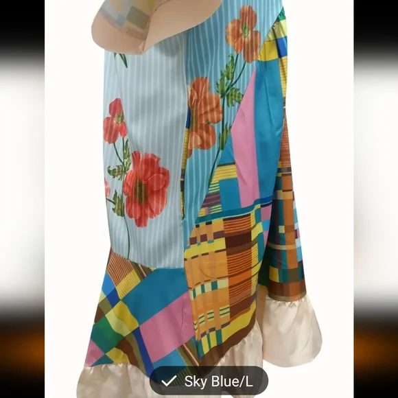 New mixed print Aline tunic dress with deep Vneck, short sleeves and ruffled bot - Picture 4 of 7